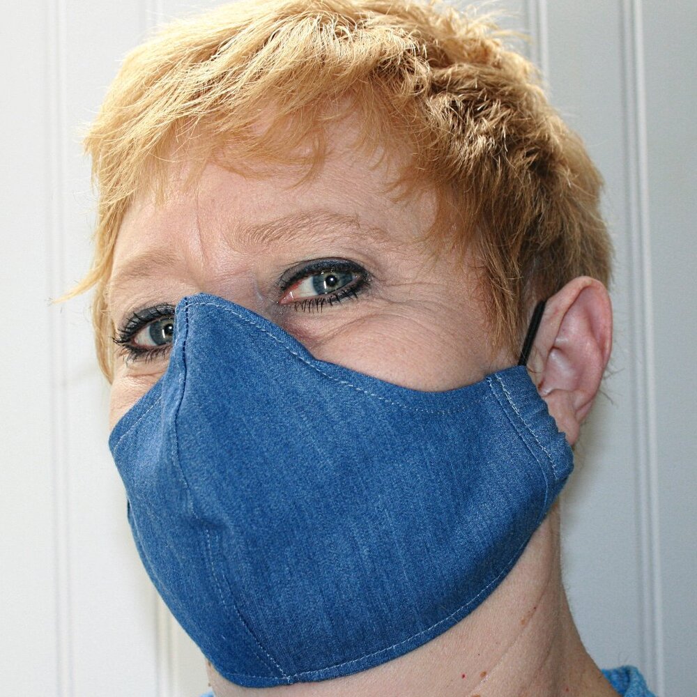 HAND CRAFTED Face Mask Denim Chambray Adult Cloth Fabric Solid - Shield Style